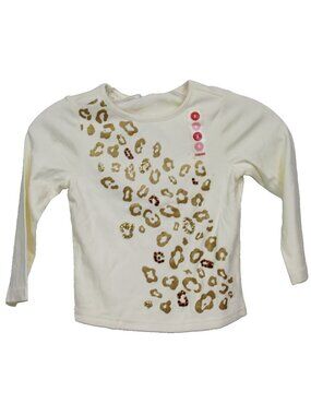 2007 Gymboree Holiday Classics White Shirt sz 5 Gold Animal Print Sequins Spots